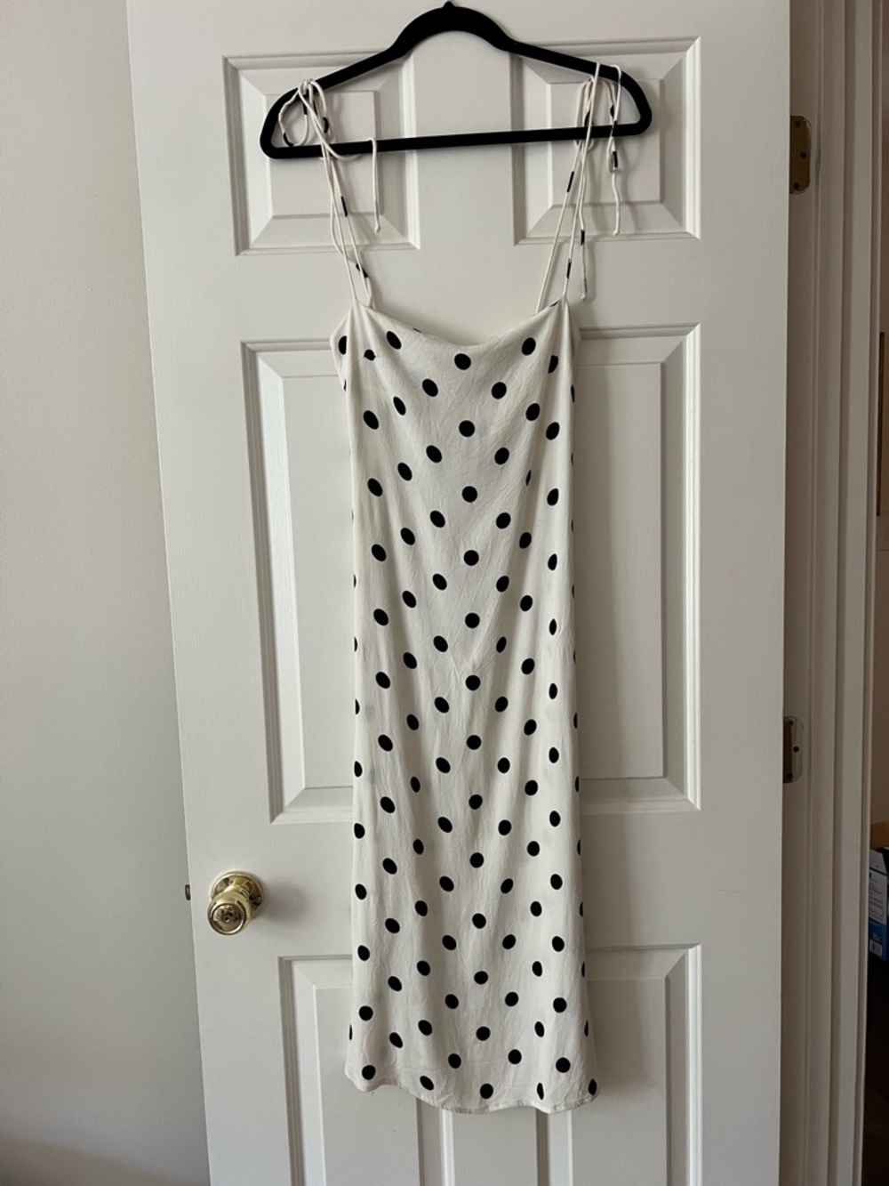 Reformation Polka Dot Slip Dress - White with Black Dots 0